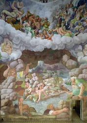 Detail der Zerstörung der Riesen durch Jupiters Blitze, Sala dei Giganti, 1536 (Fresko)